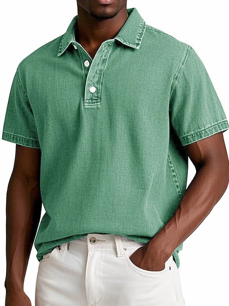 Cotton Men's Retro Lapel Polo Shirt Solid Color Business Casual Short Sleeved T-shirt Men's Summer Thin Version Plus Siz_voghion.com