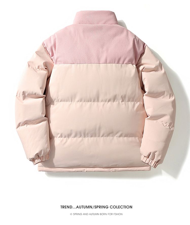 Unisex Corduroy Puffer Jacket Winter Coat With Color Block Design, Thickened Warm Quilted Outerwear For Men And Women_voghion.com