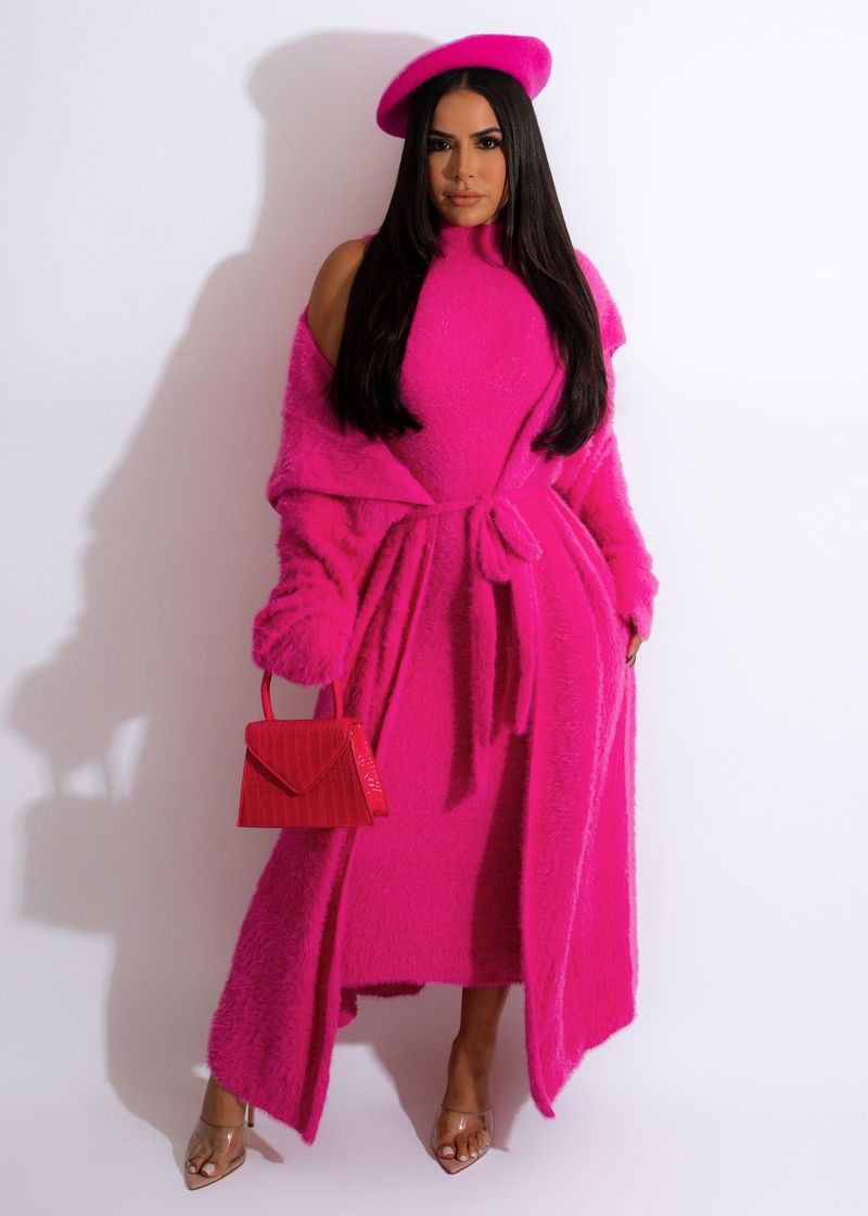 Abbigliamento donna temperamento abito e cappotto due pezzi moda transfrontaliera ampio lungo cardigan velluto completo_voghion.com