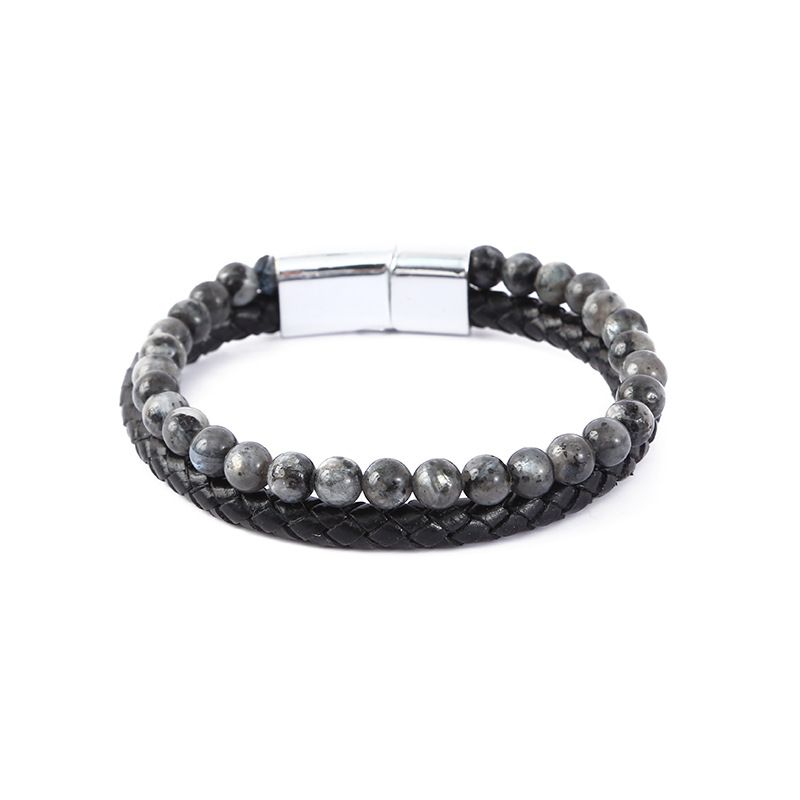 Bracciale da uomo con perline e chiusura magnetica in pelle con pietra occhio di tigre_voghion.com