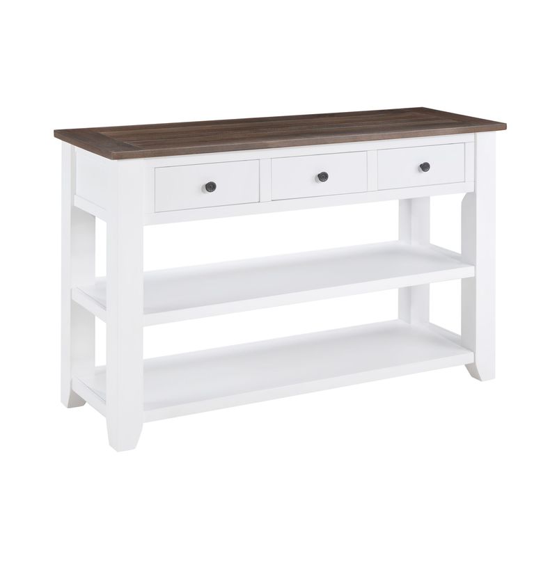 Retro Design Console Table With Two Open Shelves, Pine Solid Wood Frame And Legs For Living Room_voghion.com
