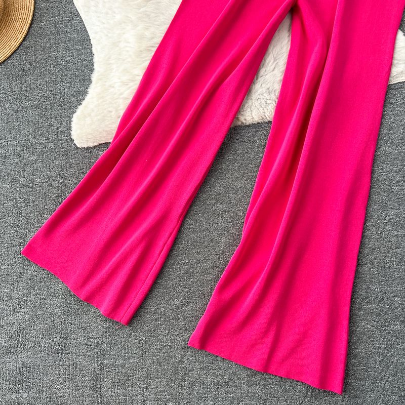 Damenbekleidung im Lazy Style, lockere, kontrastfarbene, gestreifte, langärmelige Strickoberteile für Damen, drapierte Hose mit hoher Taille, lässiger zweiteiliger Anzug für Damen_voghion.com