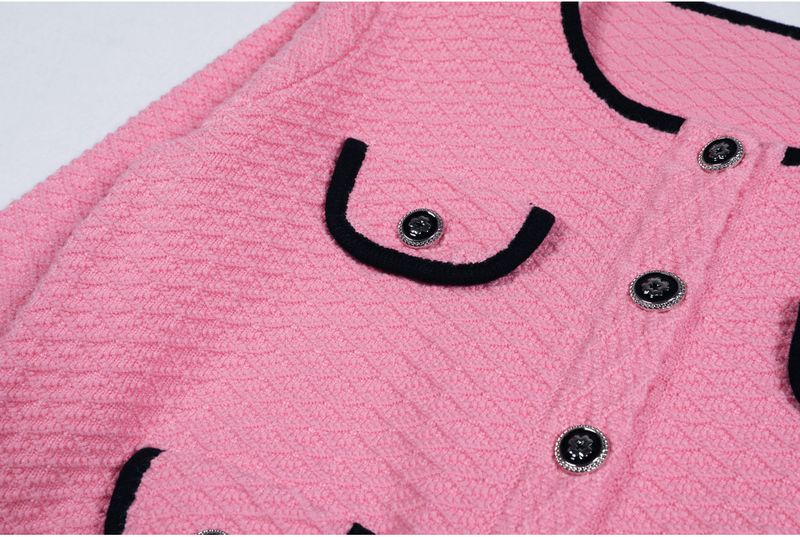 Luxury Knit Suit Set – Elegant Long Sleeve Cardigan & Straight Leg Pants (Black/Pink/White, Sizes S-XL)_voghion.com