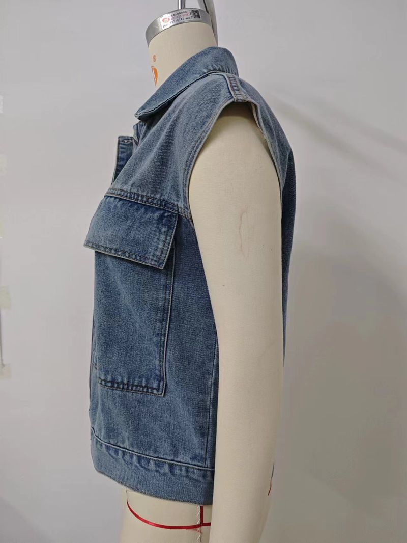 Ženska odjeća Ljeto Novi stil Oprani Jednoredni Traper Vest Prsluk Trend_voghion.com
