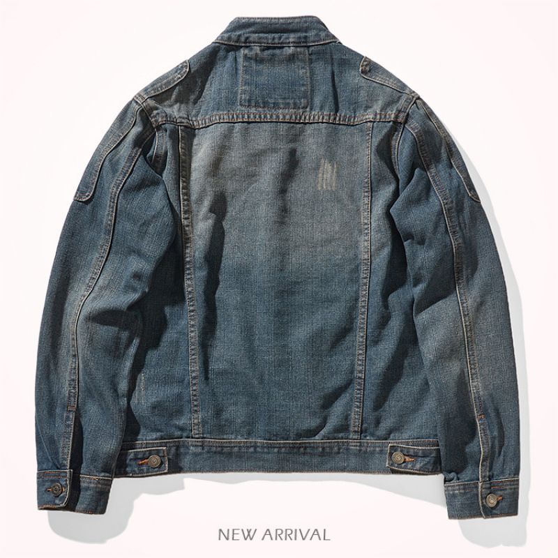 Suitable For All Seasons Spring Vintage Washed Denim Jacket For Men, Trendy Stand Collar Casual Coat_voghion.com