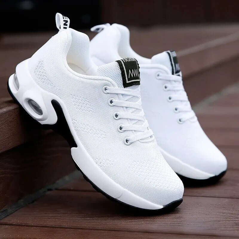 Pantofi sport cu platformă plată Mercury, respirabili, casual, cu plasă, pentru femei, Tenis, pantofi vulcanizați pentru sală, albi, pentru femei_voghion.com