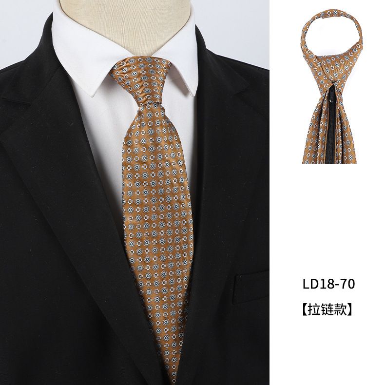 Vintage Formal Champagne Gold No-Knot Lazy Coffee Color Business Casual Zipper Custom Tie For Men_voghion.com