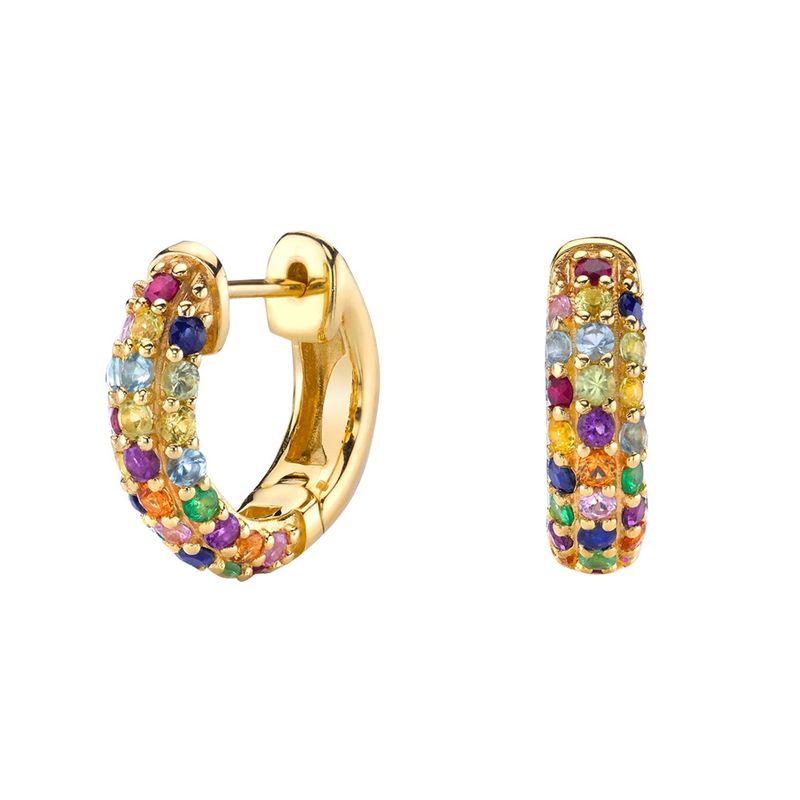 Colorful Micro Pave Zircon Full Diamond Earrings Rainbow Bone Studs Classic Basic Circle Clips Ear Jewelry_voghion.com