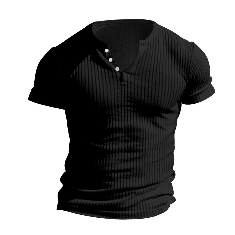 Unschlagbare Qualität Casual Sports Slim Fit Herren Kurzarm T-Shirt Neuer Strickpullover Einfarbiges Henley-Shirt mit amerikanischen Knöpfen_voghion.com