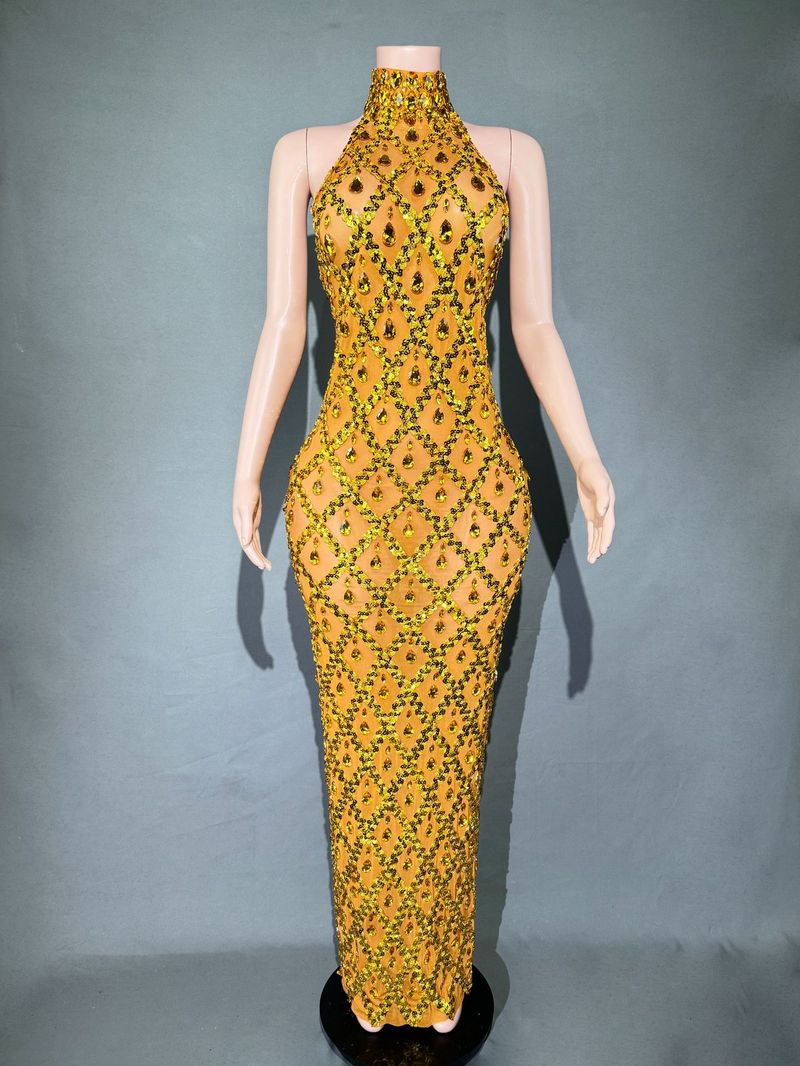 Robe de soirée grande taille pour femme, robe brillante à strass, jupe longue_voghion.com