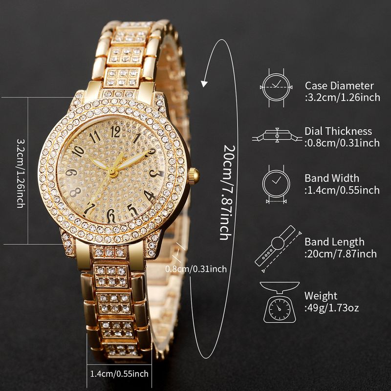Aurora Atelier 6PCS Fashion Full Diamond Women's Watch Gold Steel Band Analog Quartz Watches Jewelry Set(Without Box)_voghion.com