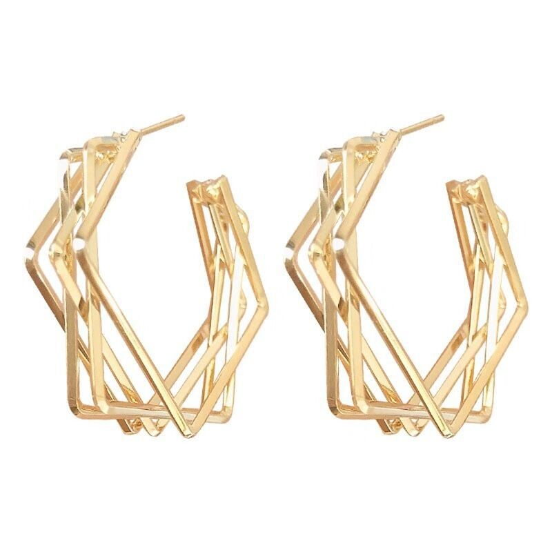 Orecchini geometrici color argento VENUS in oro per donne e ragazze, semplicità, gioielli alla moda a più piani, regalo di compleanno_voghion.com