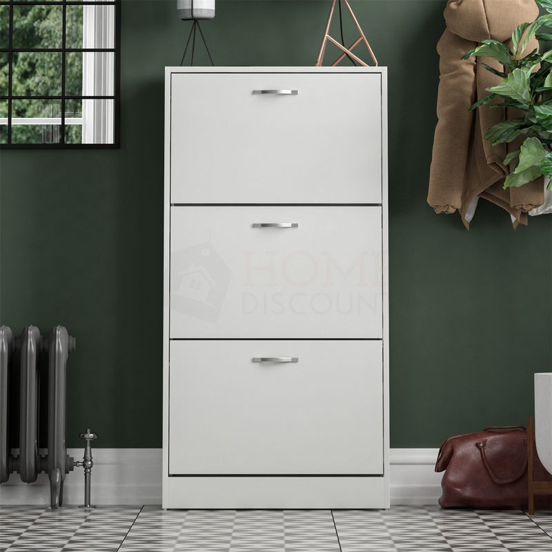 3 Drawer Shoe Cabinet Storage Cupboard Wooden Stand Rack Footwear Unit White_voghion.com