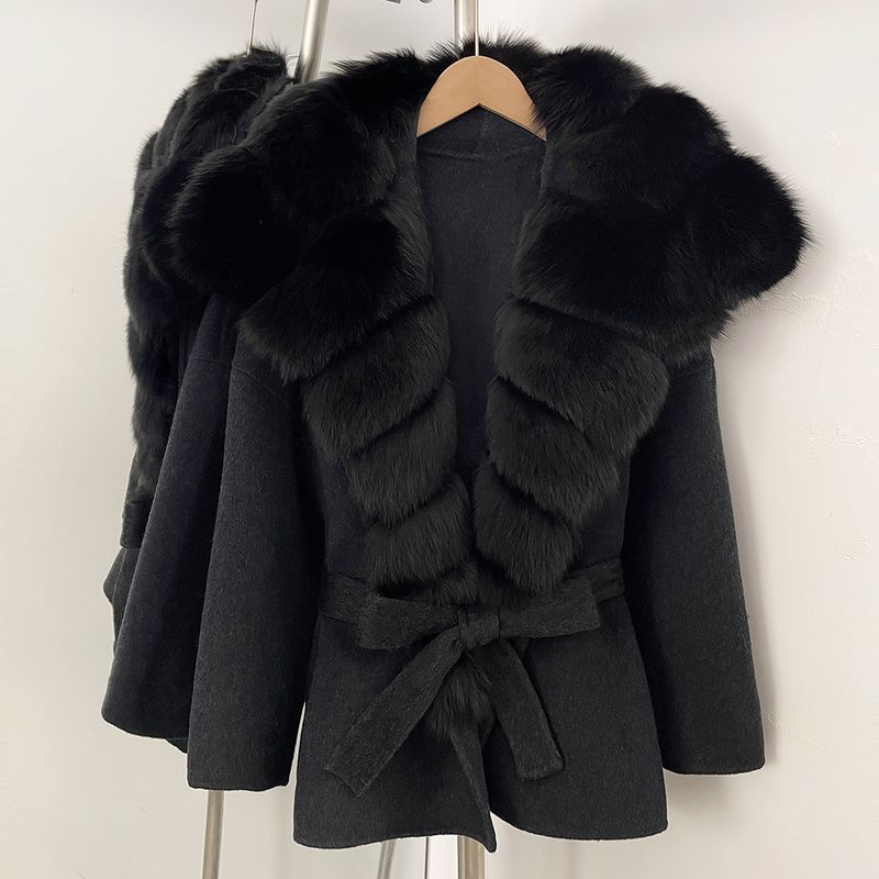Cappotto di lusso in lana double-face con collo in pelliccia di volpe – Elegante cappotto in tweed ispirato alla moda francese_voghion.com
