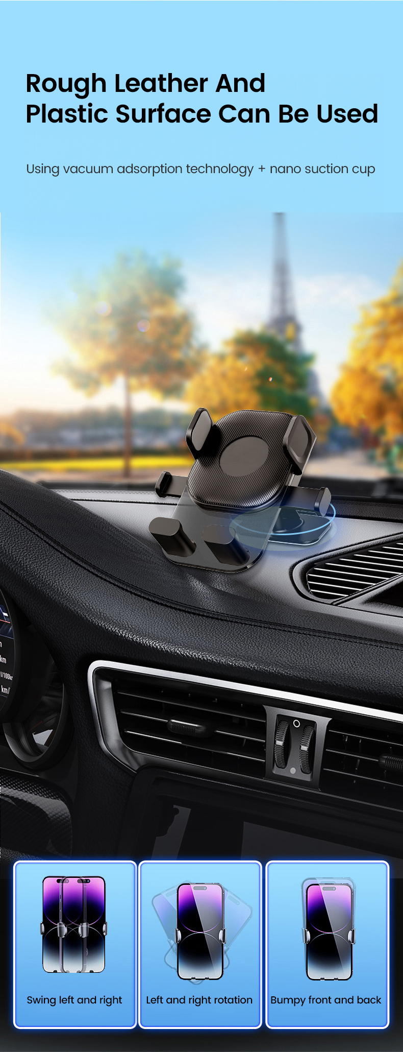 supporto da auto Gravity per cellulari, porta cellulare ventilato a clip, porta smartphone, supporto GPS, iPhon, smart,_voghion.com