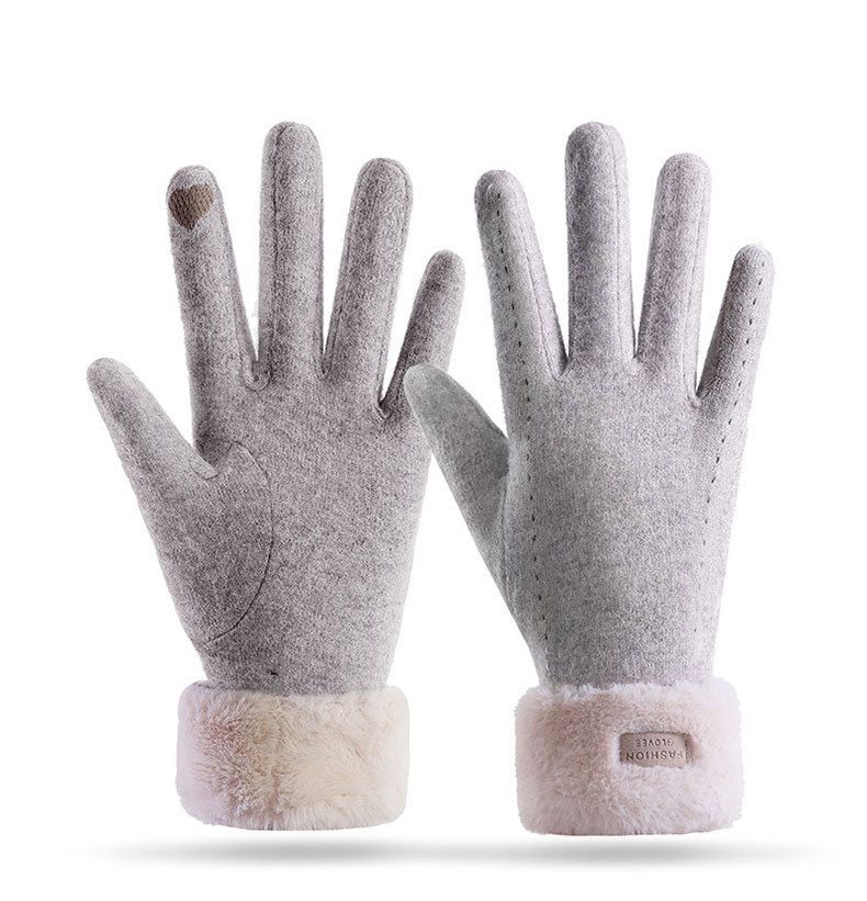 Women's Gloves Autumn And Winter Cashmere Gloves For Women With Rabbit Fur And Velvet, Finger Separated, Touch Screen, Cycling Windproof And Warm_voghion.com