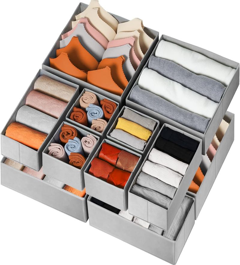 6-Piece Fabric Storage Box Set For Underwear, Socks & Small Items Foldable Closet Organizer With Multiple Sizes Breathable Non-Woven Material_voghion.com