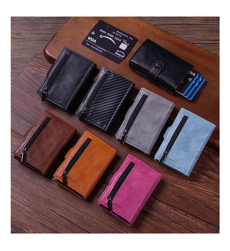 RFID-blockierendes Kreditkartenetui – Schlanke Geldbörse aus PU-Leder mit Aluminiumrahmen für Damen und Herren_voghion.com