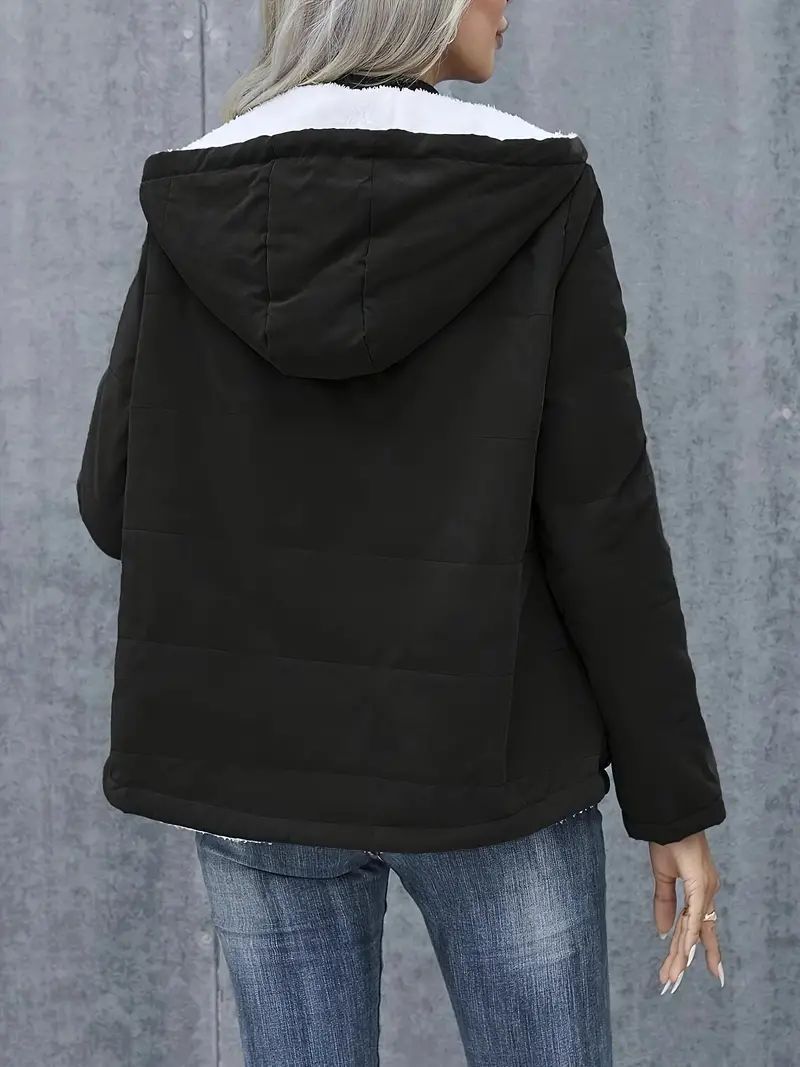 Abbigliamento da donna Giacca con cappuccio foderata in pile alla moda per donna - Cappotto casual da strada con cerniera frontale (diversi colori e taglie)_voghion.com