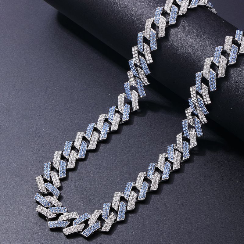 Collana da uomo prismatica a quadrilatero con catena cubana a strisce, stile hip hop, piccola, da 15 mm, con ciondolo hip hop_voghion.com