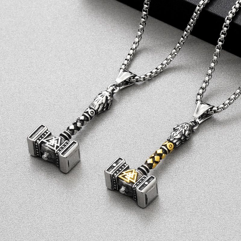 Collana con ciondolo a forma di martello di Thor vichingo da uomo - Gioiello in acciaio al titanio in stile punk con finitura anticata - Perfetto per la moda gotica e rock_voghion.com
