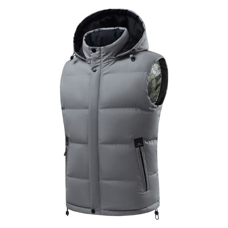 Leichte Kapuzenweste für Herren mit Graphenheizung, ärmellose Streetwear-Jacke mit Reißverschluss für die Freizeit, Schwarz/Grau/Rot_voghion.com