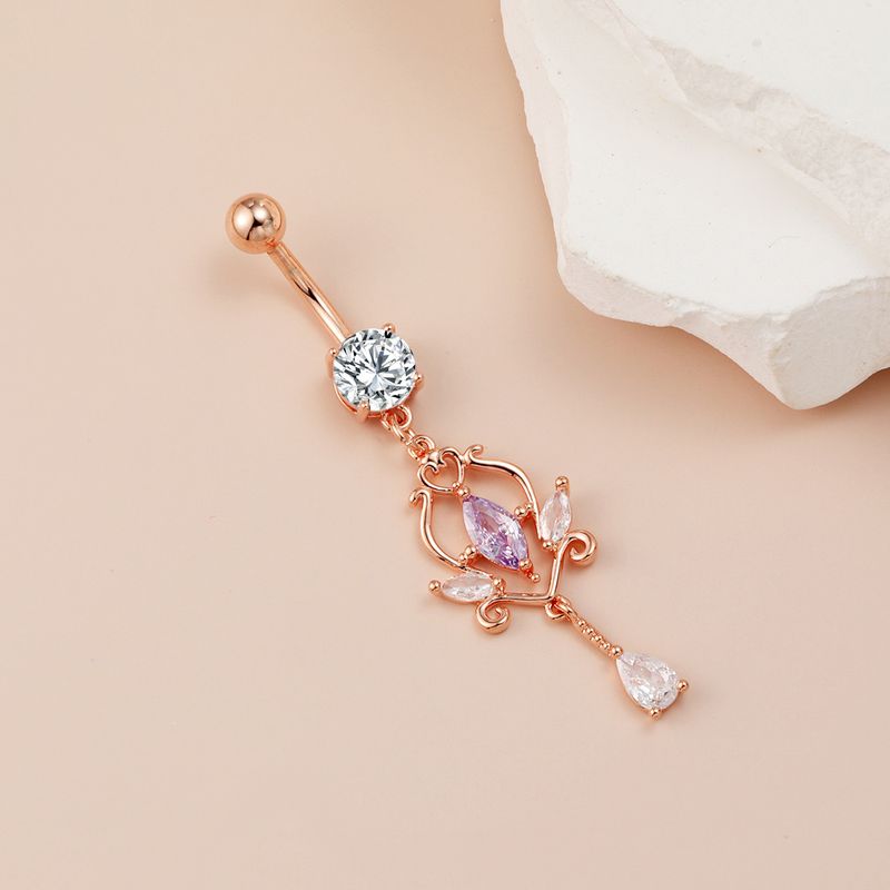 Piercing per ombelico in zircone - Piercing a forma di fiore a forma di goccia d'acqua per donna, piercing alla moda per ombelico (acciaio chirurgico, 14G/16G)_voghion.com
