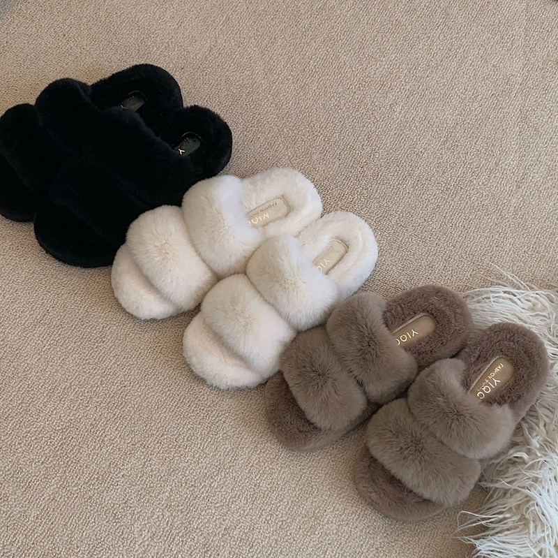 Woman Fleece Closed-Toe Open-Toe Summer Autumn Outdoor Warm Soft Non-Slip Slippers_voghion.com