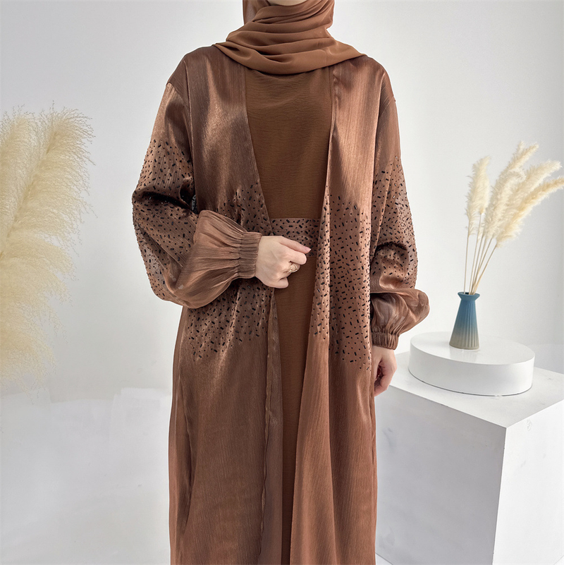 Women’s Clothing Muslim Fashion Dubai Daily Solid Color Puff Sleeve Sleeve Robe Cardigan_voghion.com