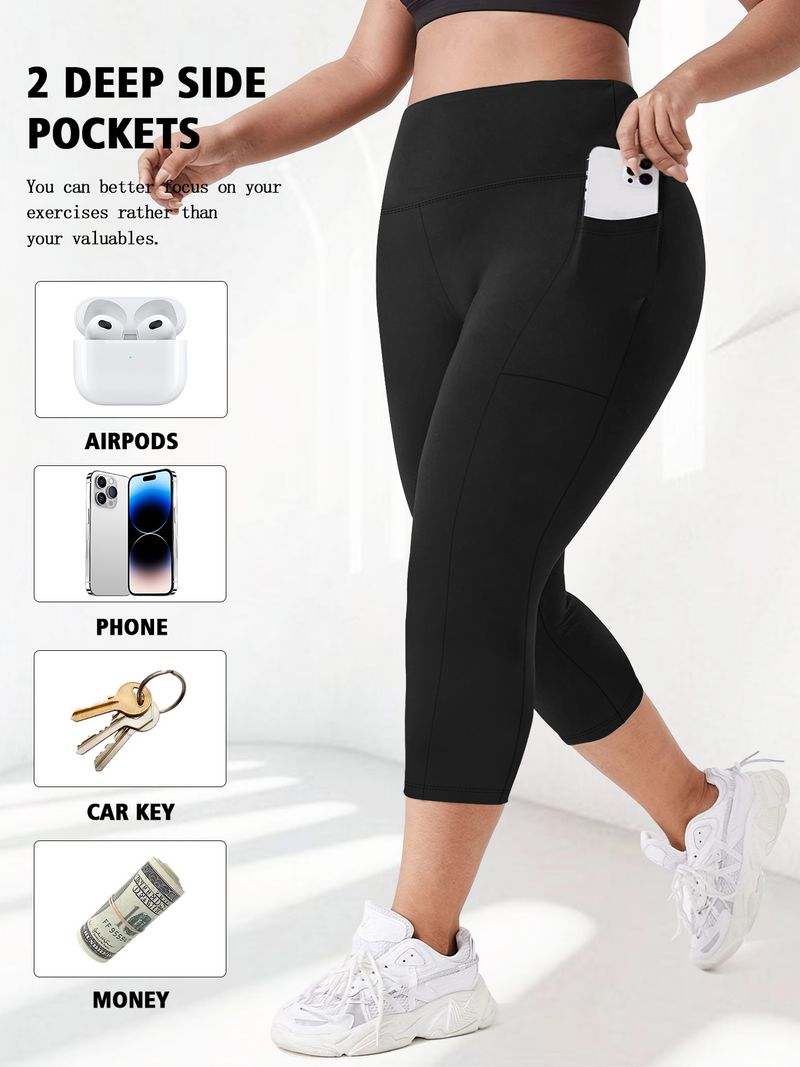 Women's Clothing Hot Selling Pocket Seven Point Large Size Yoga Pants Seven Point Pants Milk Silk High Waist Sports Leggings_voghion.com