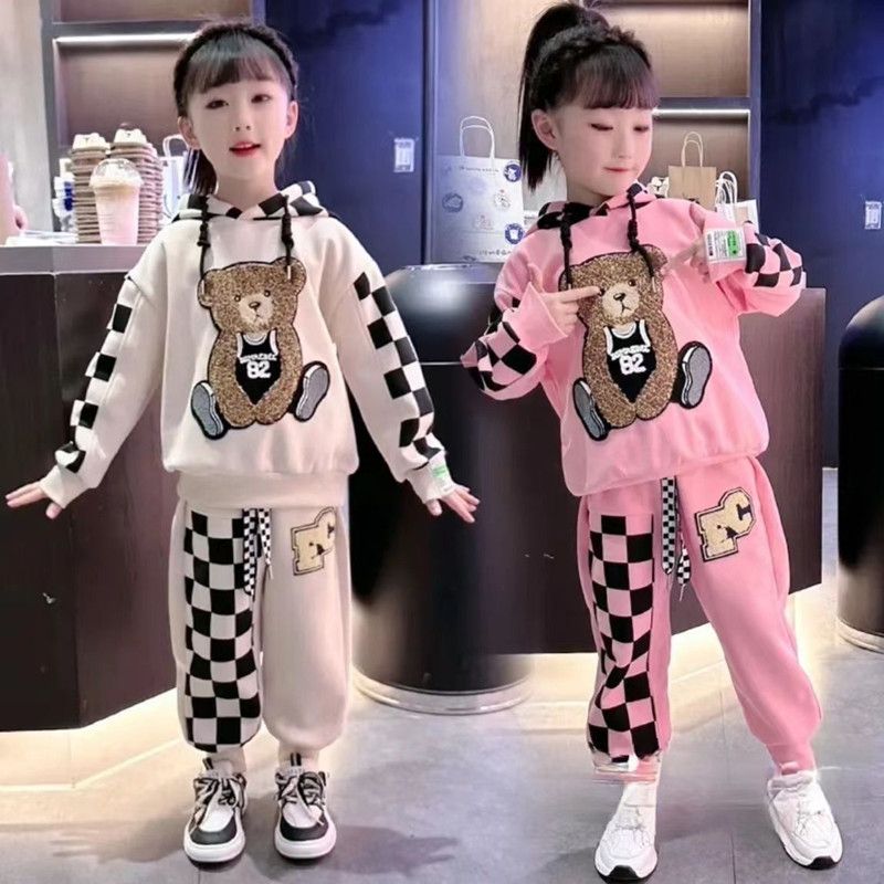 Çocuk giyim, erkek kız, ilkbahar ve sonbahar, çocuk peluş kazaklar, günlük spor kapşonlu iki parçalı set_voghion.com