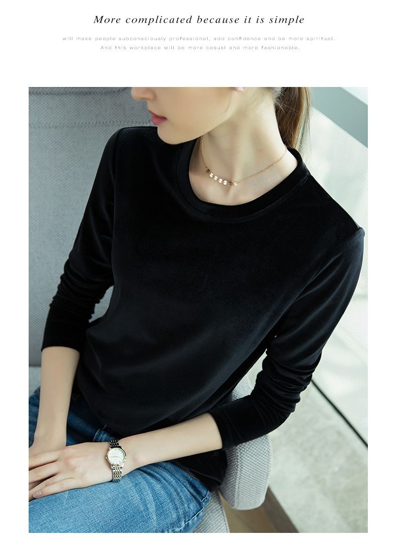Gold Velvet Undercover Women's 2025 Spring/Autumn Korean Edition Large Long Sleeve T-shirt Loose Warm Top_voghion.com