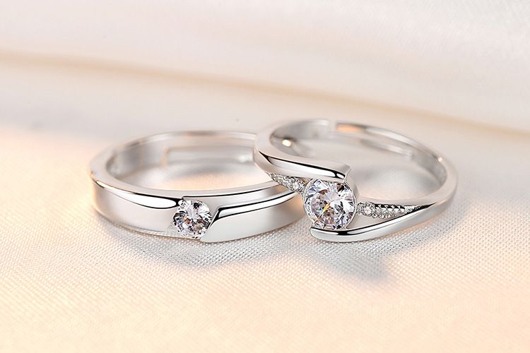 Couple Men and Women Pair Simulated Diamond Opening Zircon Classic Ring Jewelry _voghion.com