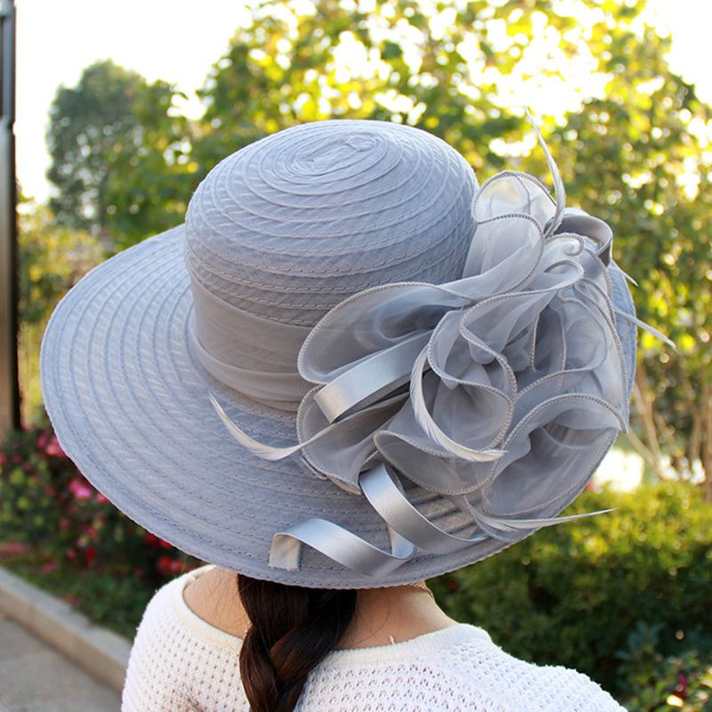 Zhuoxinder Fashion Dámská Organza Květinová Široká Brimka Šaty do kostela Kentucky Derby Sluneční Klobouk-Černá_voghion.com