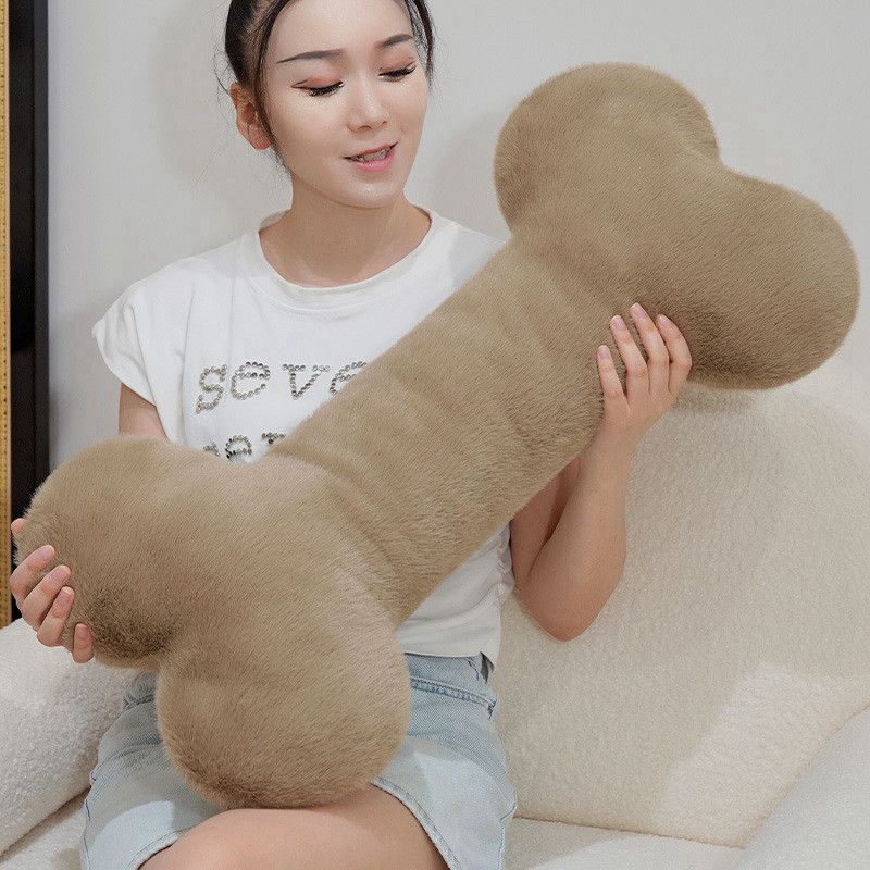 Bone Shaped Large Premium Plush Pillow For Dogs And Cats With Soft Short Plush Fabric In Caramel Almond And Creamy White Colors Comfort For Cozy_voghion.com