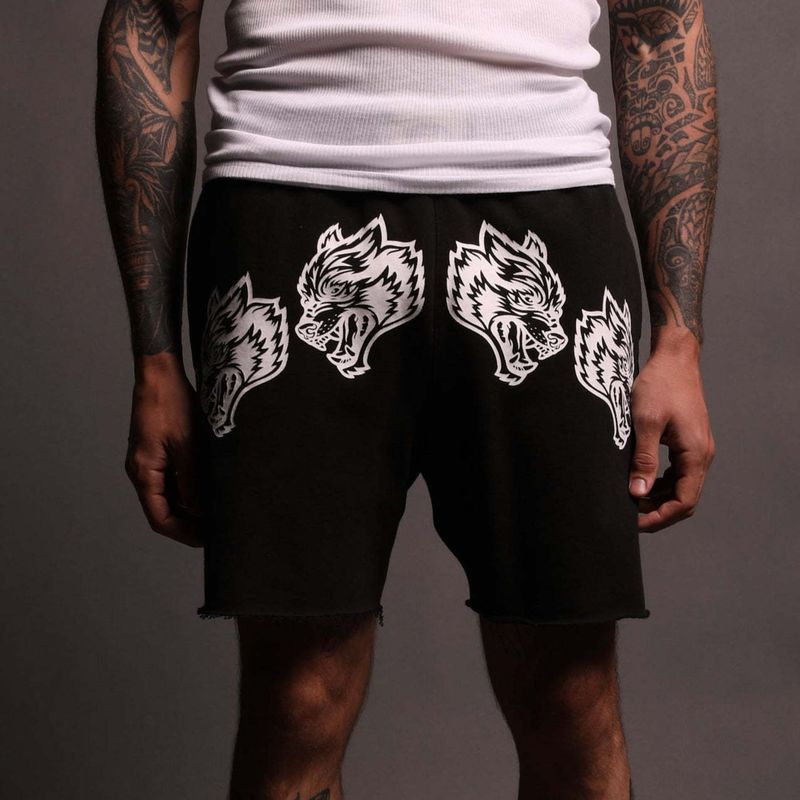Men's Clothing New Pure Cotton Terry Casual Shorts Personality Wolf Head Print Pants Sweat Absorbent Breathable Men's Casual Pants_voghion.com