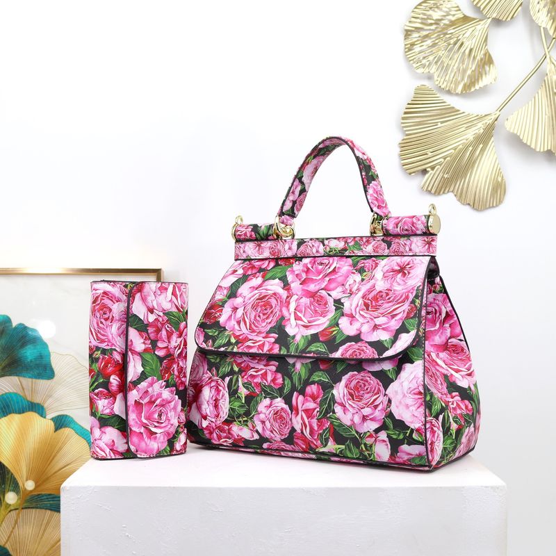 Elegante bolso tote de PU estampado para mujer: moderno bolso con estampado floral y animal, amplio interior, correa desmontable y múltiples bolsillos._voghion.com
