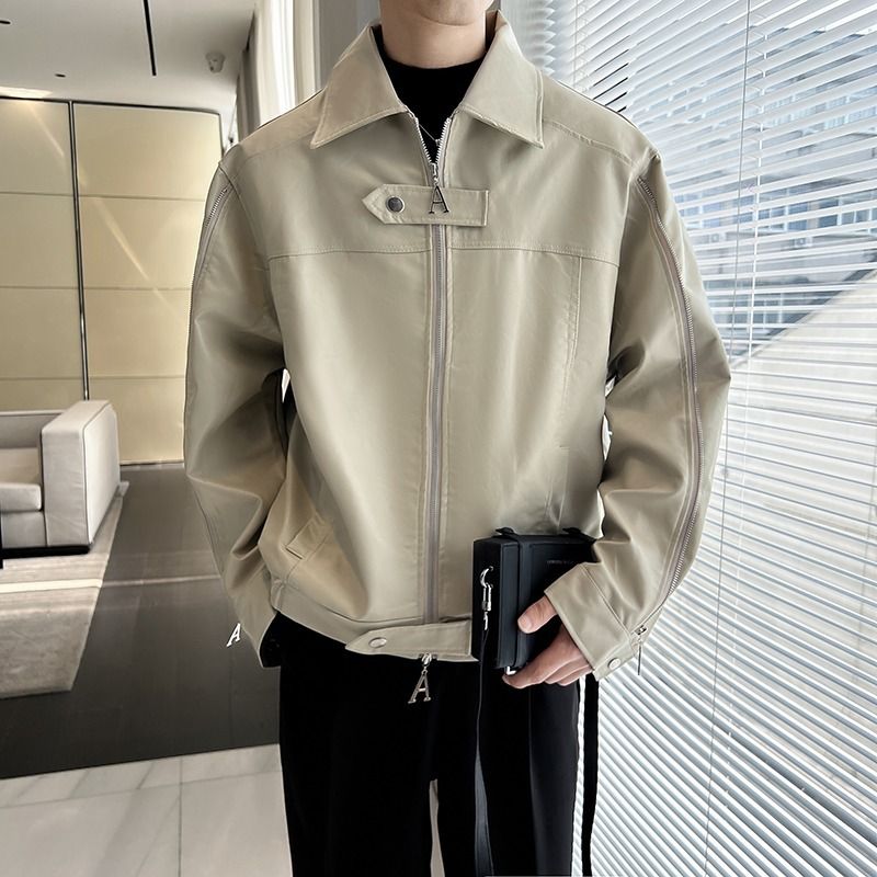 Herren-Bikerjacke mit Doppelreißverschluss – Retro-Mantel im Lederlook mit Stehkragen und Cleanfit-Ästhetik_voghion.com