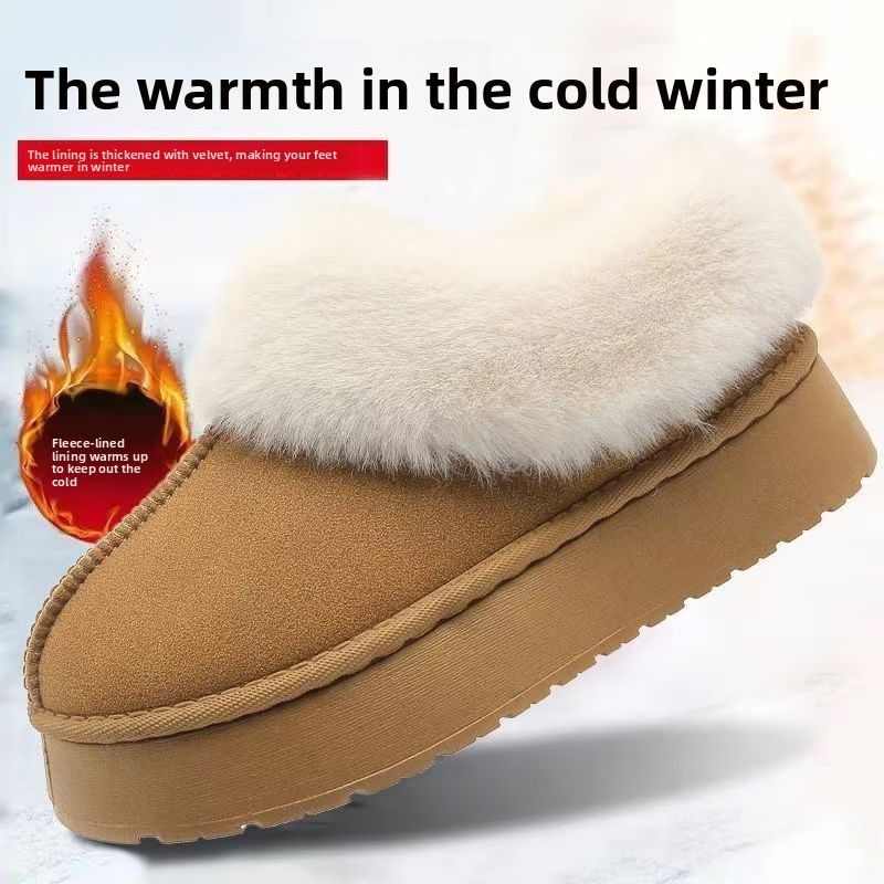 Platform Thick-Soled Snow Boots Height Increasing Warm Fleece-Lined Shoes Winter Indoor Women's Cotton Slippers_voghion.com