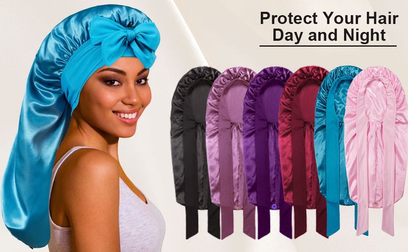 Damen-Nachtmütze aus hochelastischem, langem Satin-Schlauch, neue Kopftuchmütze mit Fliege, Schönheits-Dauerwellen-Haarpflege-Kappe_voghion.com