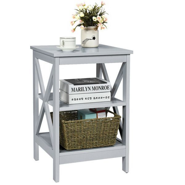 3-Tier Nightstand End Table With X Design Storage_voghion.com
