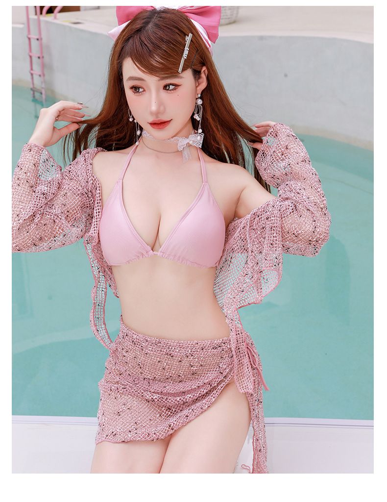 2025 New Bikini Four Piece Set Split Hot Spring Long Sleeved High-end Cover Swimsuit_voghion.com