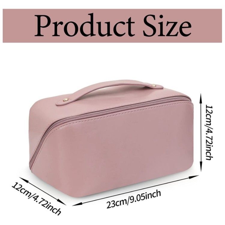 Large capacity travel makeup bag with PU leather waterproof carrying handle compartment multifunctional bag for makeup and toiletries_voghion.com