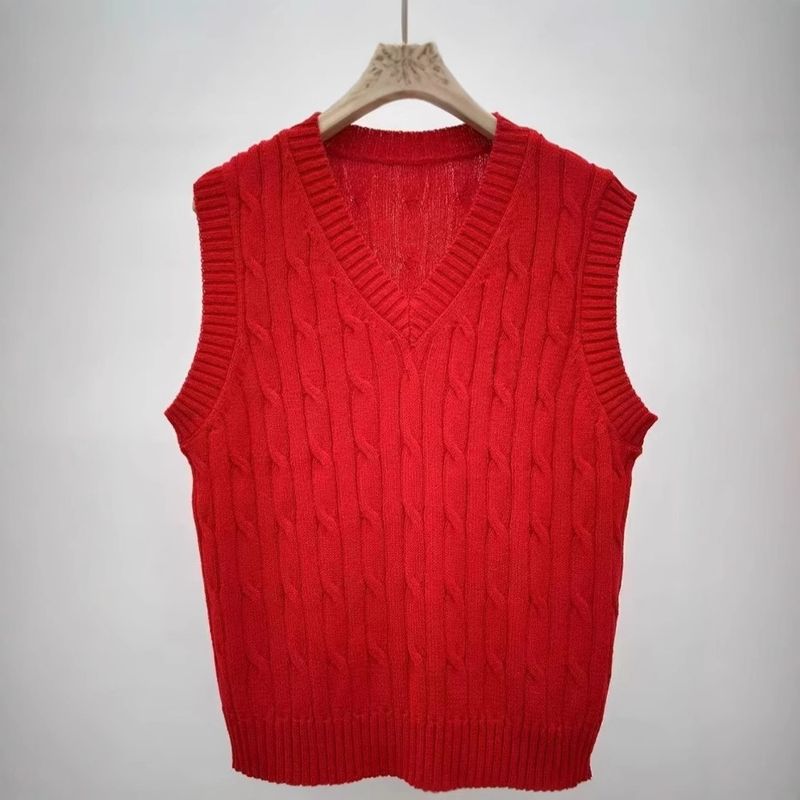 Herrenbekleidung Paar Twisted Flower Braided V-Ausschnitt Layered Cotton Sweater Weste Weste Herren Oberbekleidung Pullover All Match Top_voghion.com
