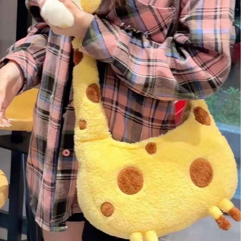 Versione coreana, carina, giraffa, peluche, cartone animato, borsa a tracolla, stile foresta, borsa a tracolla a forma di cuore per ragazza, regalo_voghion.com