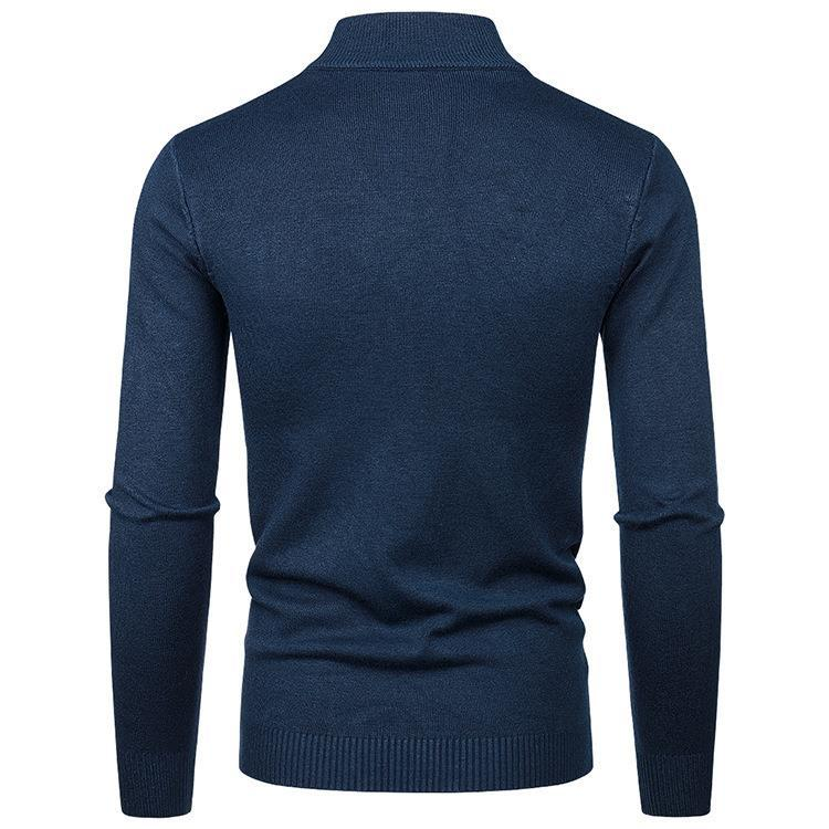 Men's solid color semi-turtleneck slim-fit pullover sweater sweater casual base_voghion.com
