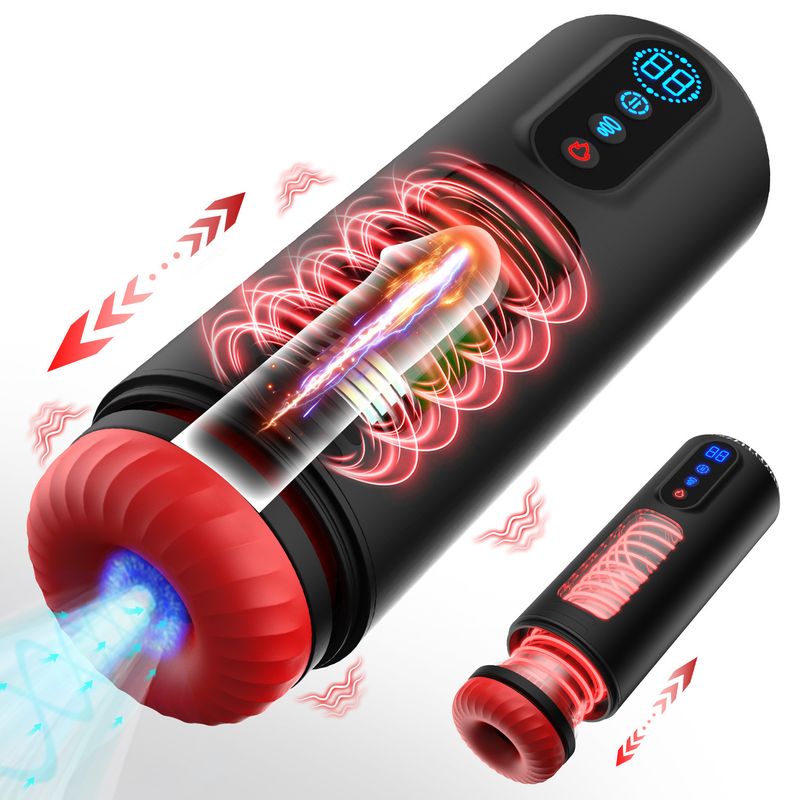 Masturbatore maschile completamente automatico con gola profonda, telescopico elettrico, vibrazione, riscaldamento, suono, display digitale_voghion.com