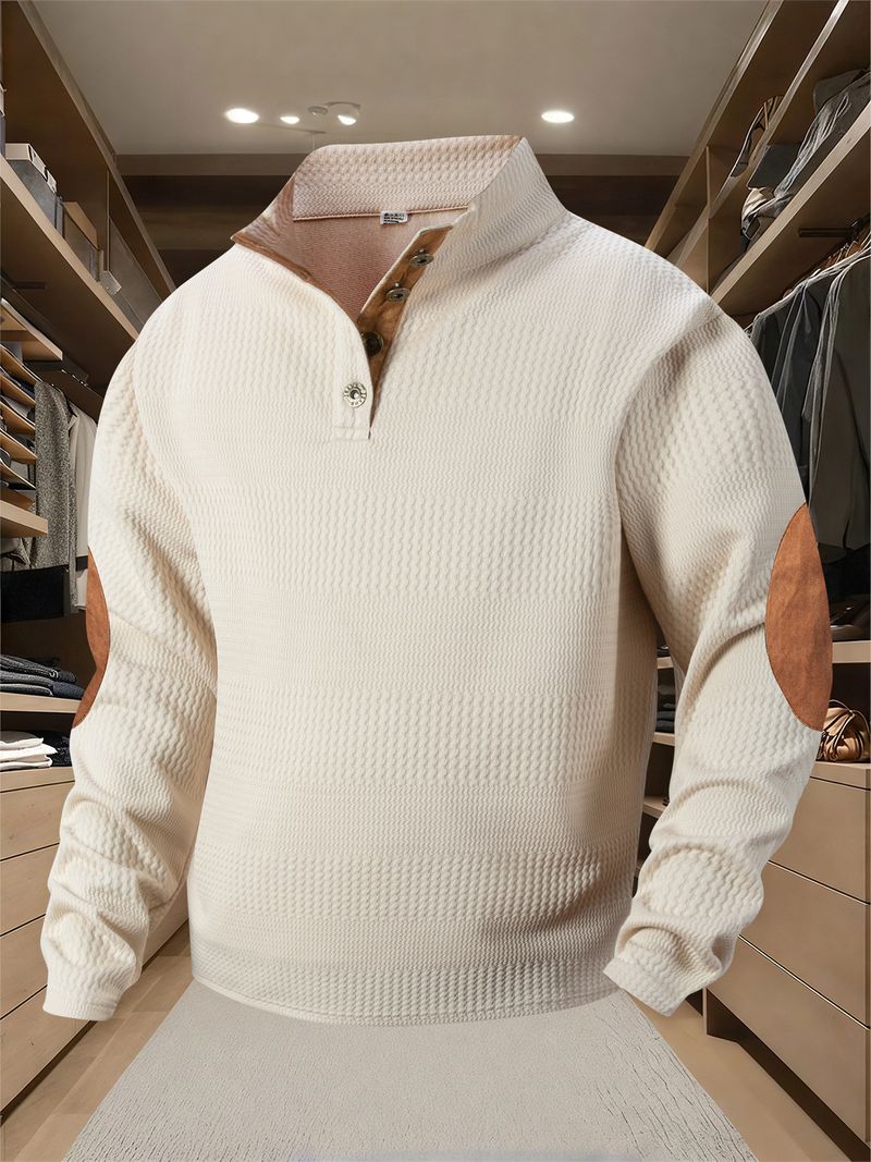 Polo casual a righe in jacquard a maniche lunghe con colletto alto da uomo, per autunno e inverno_voghion.com