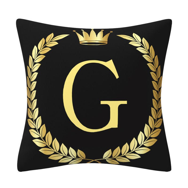 Black And Gold Alphanumeric Print Home Decor Sofa Cushion Pillow_voghion.com