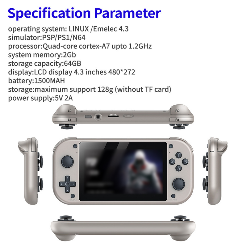 Hitech 1 Set M17 Retro-Handheld-Spielkonsole 64G/128G 4,3-Zoll-Bildschirm Tragbarer Pocket-Videoplayer für Unterhaltung_voghion.com